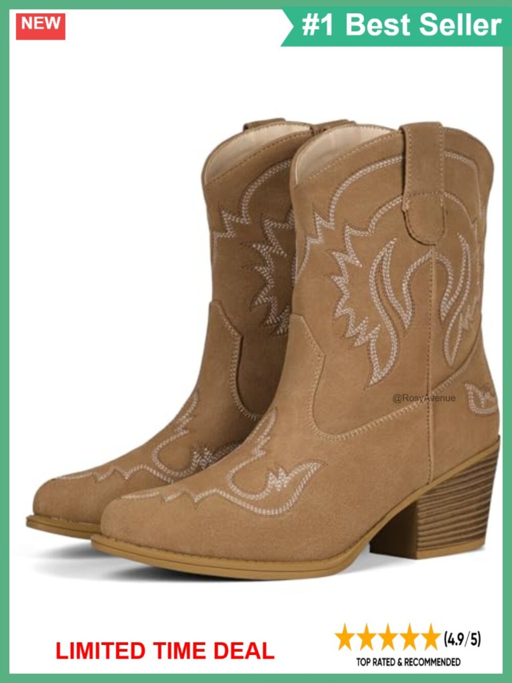 Women's Ankle Cowboy Boots Pointed Toe Western Booties Vegan Leather